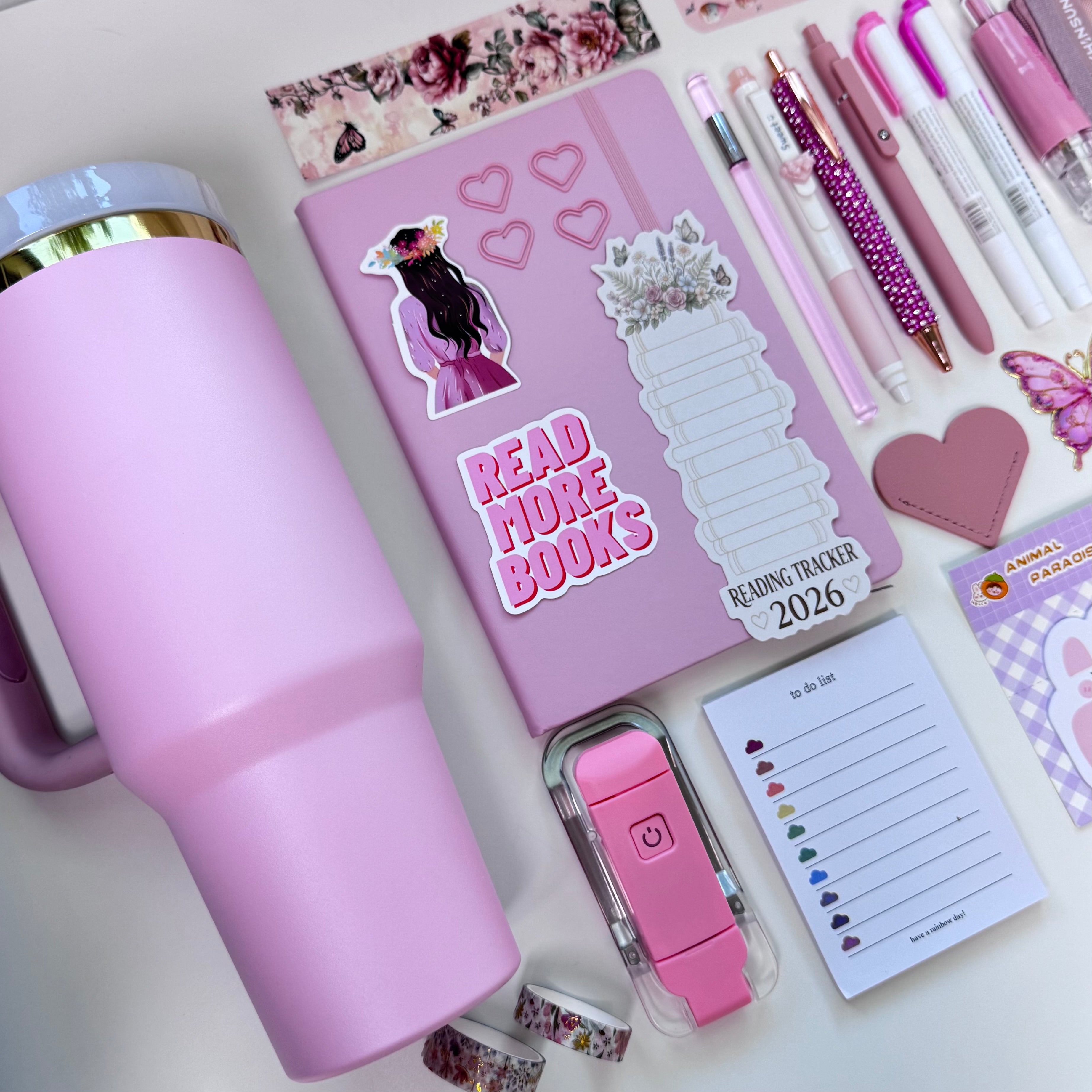 Soft pink stationery set + tumbler
