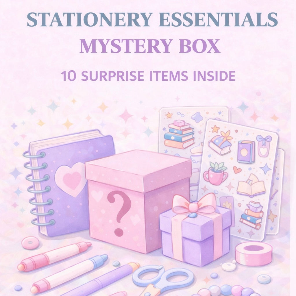Biserina bookish stationery mystery box with cute pastel desk accessories — Pink