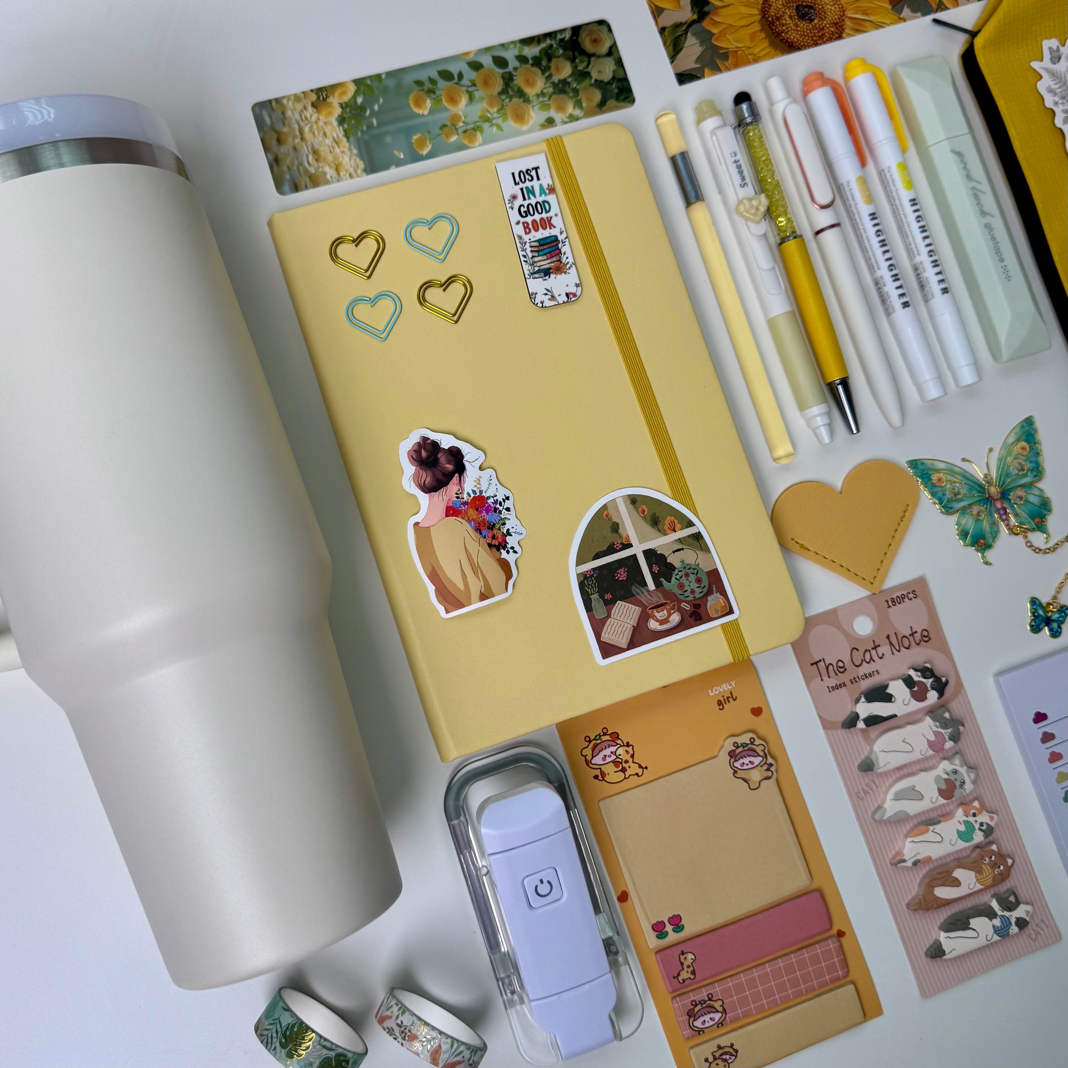 Yellow stationery set + tumbler