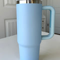 40oz Insulated travel tumbler with handle / Soft blue