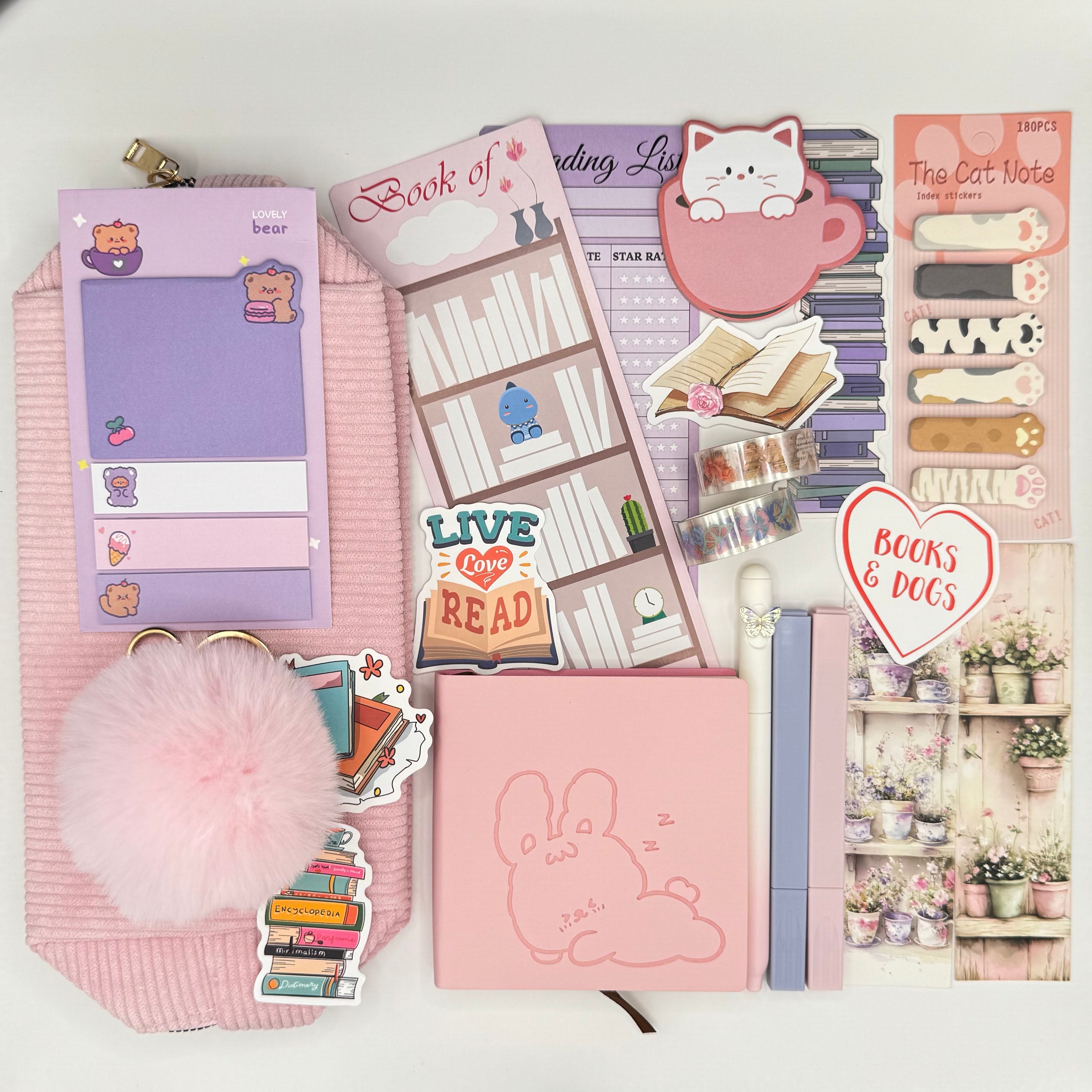 Kawaii pastel book lover stationery gift set
